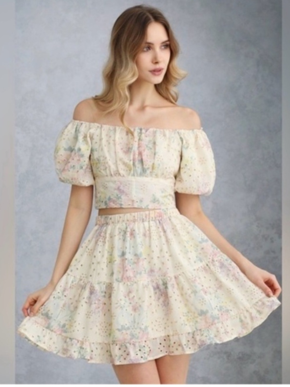 Cute off shoulder top & skirt floral matching set NWOT summer cottage core